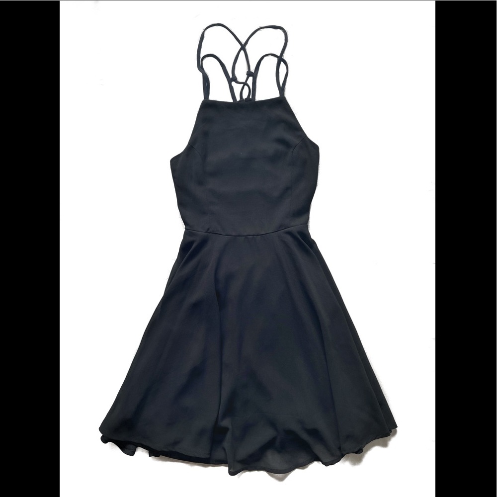 LULUS BLACK CRISS CROSS BACK MINI SKATER DRESS